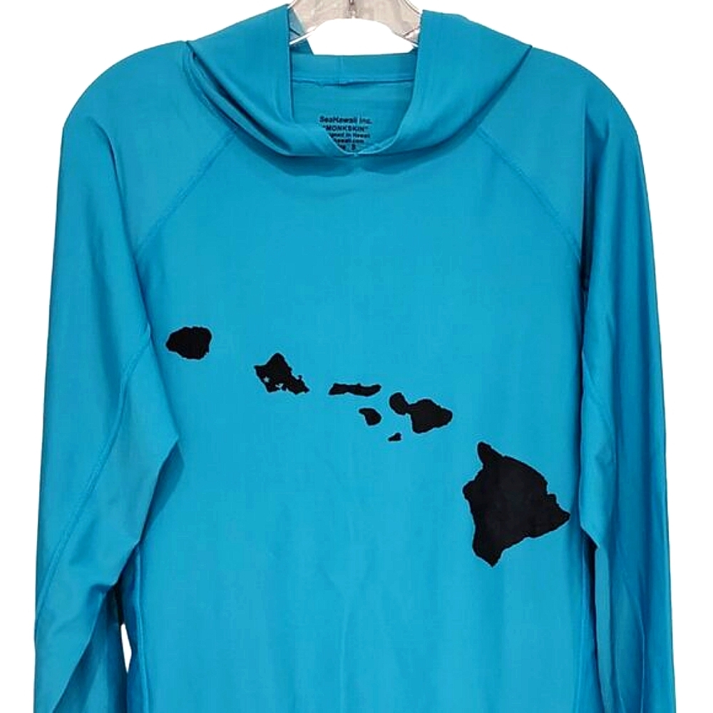 Turquoise Blue Monkskin Hooded Rashguard Watershirt UPF 50 | UNISEX Hawaiian